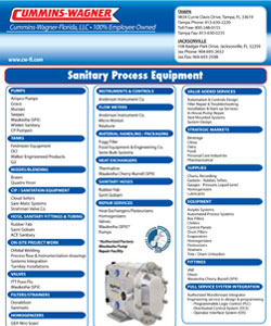 Cummins-Wagner Florida Sanitary Process Equipment line card product lines