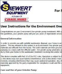 User Instructions for the Environment One grinder pump