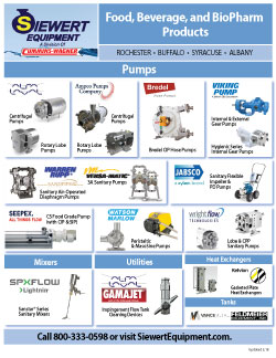 Siewert Equipment NY Food, Beverage, and BioPharm Line Card, industrial equipment product offerings.