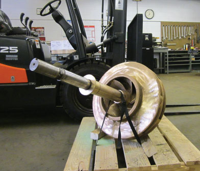 Impeller and shaft in Siewert Equipment pump repair shop