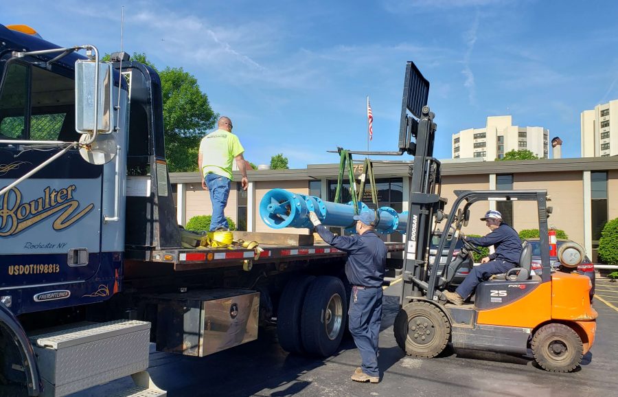 Vertical Turbine Pump recently repaired and soon to be back in operation at an industrial manufacturing plant in the NY Finger Lakes region.