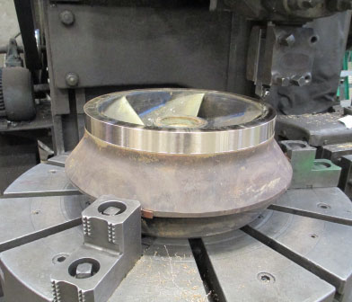 Vertical turbine pump impeller wear ring machining to tolerance