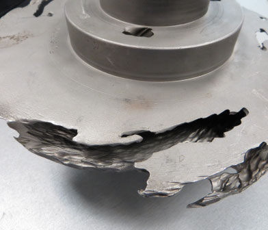 Centrifugal pump impeller being evaluated for failure analysis