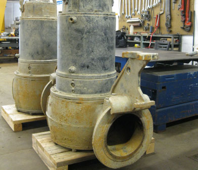 Flygt submersible pumps in Siewert Equipment pump repair shop