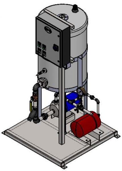 3D drawing model of GMU Glycol Unit with all piping and controls needed for automatic operation.