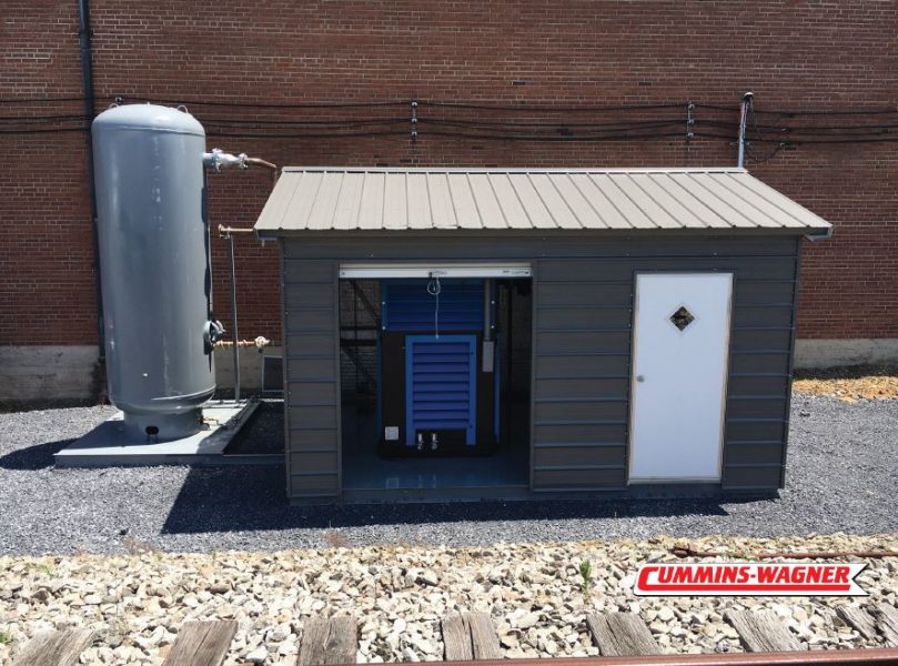 100HP Kobelco Compressor and Zeks air Dryer in Portable Enclosure Outside