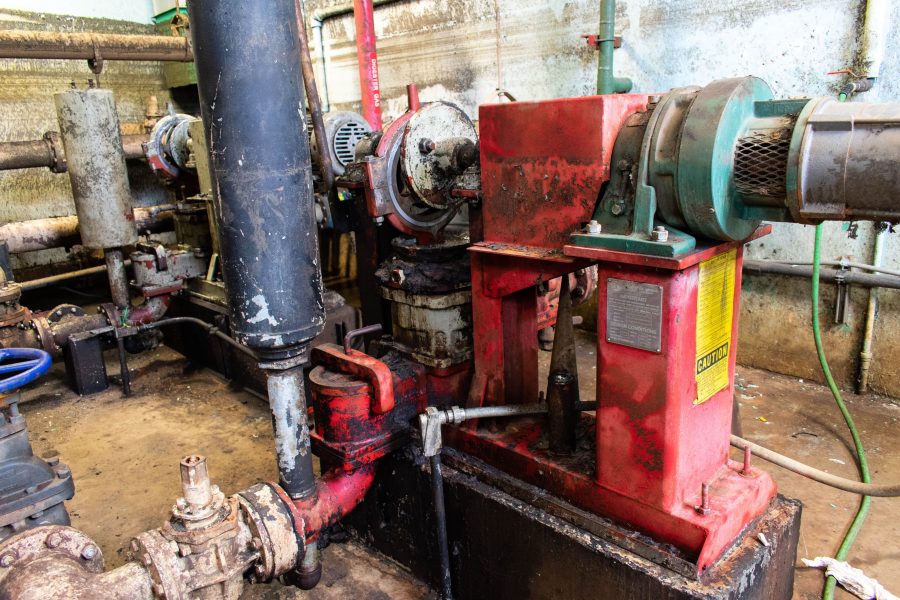 Old piston pump being replaced in a wastewater treatment plant in fulton ny