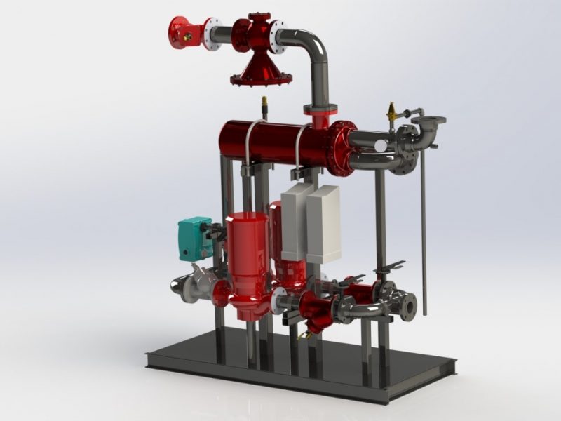 Shell and tube heat exchanger with steam control valve and variable speed drives.