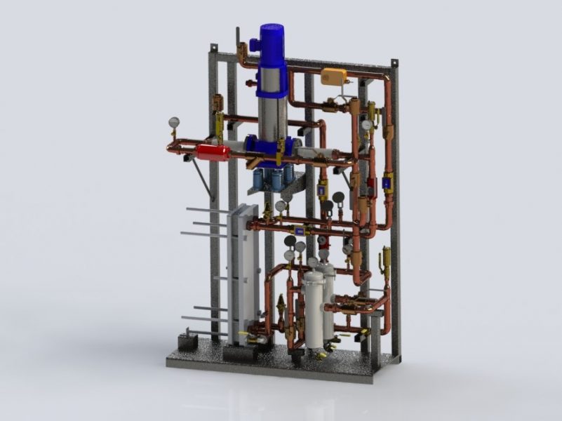 Potable water heating skid package with filters.